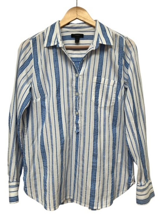 J. Crew Tops - J. Crew Blue and white striped popover cotton gauze shirt size 8